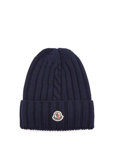 Moncler Ribbed-knit Wool Beanie Hat In Blue