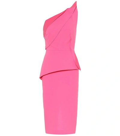 Roland Mouret Mendes One-shoulder Asymmetric-drape Peplum Slim Cocktail Dress In Pink