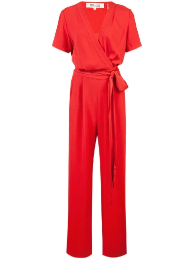 Diane Von Furstenberg Purdy New Tie-waist Wrap Jumpsuit In Red