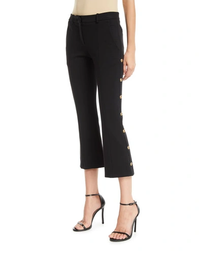 Pinko Cropped Boot-cut Pants With Golden Buttons In Black