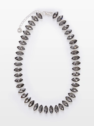 French Connection Oval Crystal Necklace Black/silver In Metallic