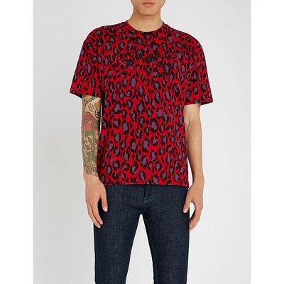 Kenzo Leopard-print Cotton-jersey T-shirt In Red