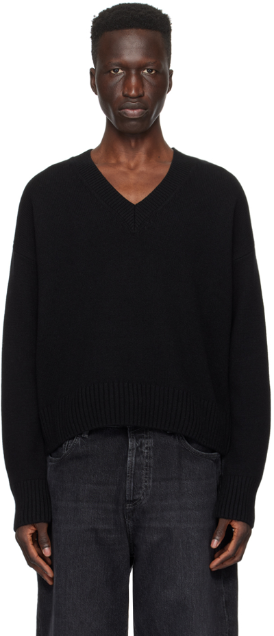 Ami Alexandre Mattiussi Cropped V Neck Sweater Black Unisex In Black/001