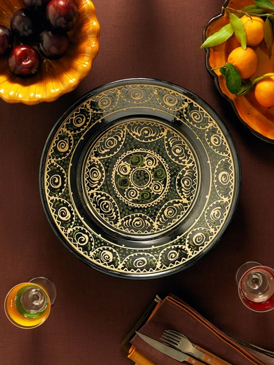 Poterie De Cliousclat Hand-painted Slipware Large Serving Platter In Black