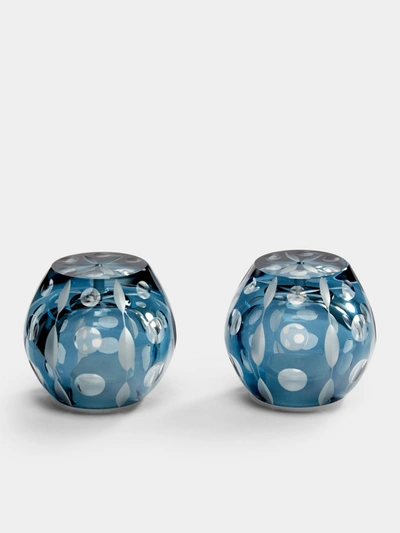 Artel Perla Hand-engraved Crystal Salt And Pepper Shakers (set Of 2) In Blue