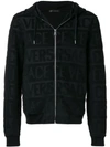 Versace Men's Zip-front Logo-embossed Hoodie Sweatshirt In Black