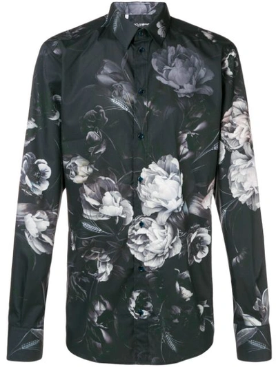 Dolce & Gabbana Men's Button-down Long-sleeve Floral-print Shirt, Navy In Blue