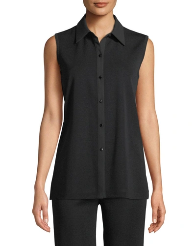 Misook Sleeveless Button-front Blouse In Black