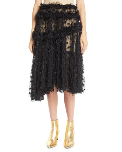 Anais Jourden Twinkle Shimmery Pleated Ruffle Tulle Skirt In Black