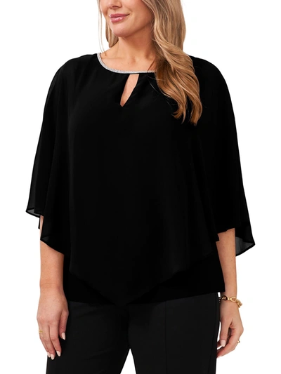 Msk Plus Womens Chiffon Embellished Blouse In Black