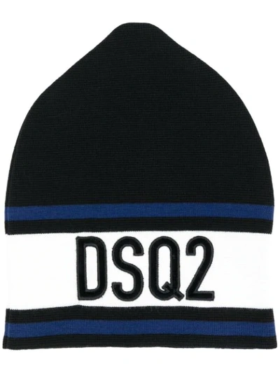 Dsquared2 Men's Striped Logo Beanie Hat In Black