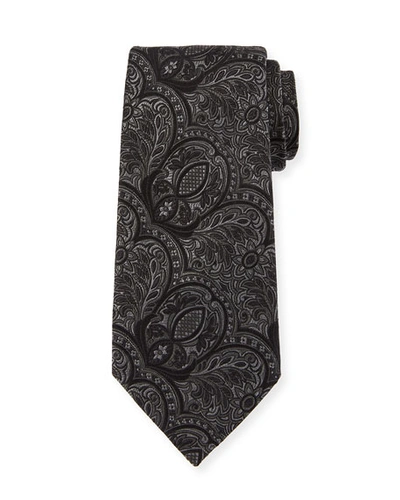 Ermenegildo Zegna Tonal Paisley Silk Tie, Black
