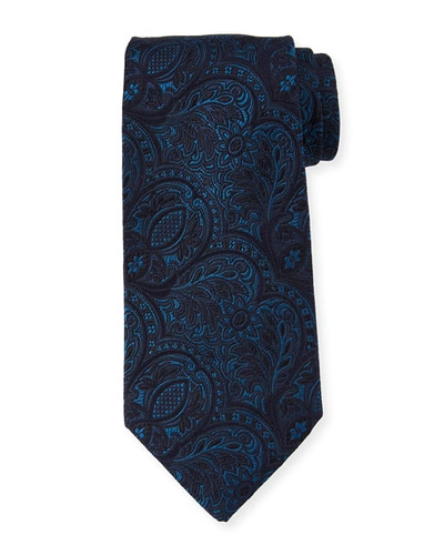 Ermenegildo Zegna Tonal Paisley Silk Tie, Blue