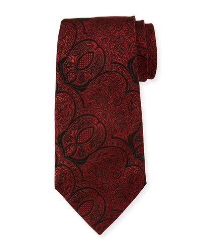 Ermenegildo Zegna Tonal Paisley Silk Tie, Red
