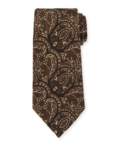 Ermenegildo Zegna Tonal Paisley Silk Tie, Brown