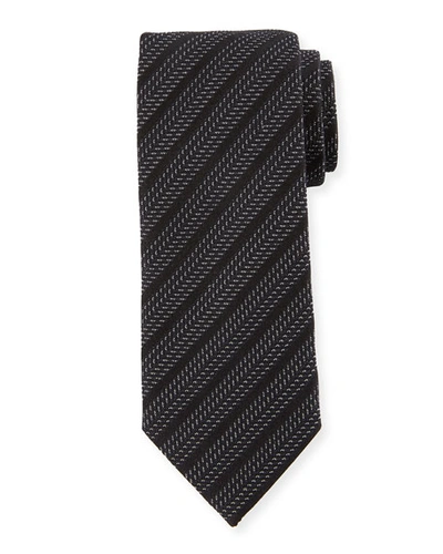 Ermenegildo Zegna Chevron Stripe Silk Tie In Black