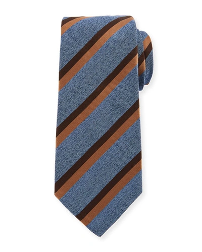 Kiton Two-color Stripe Silk Tie, Blue