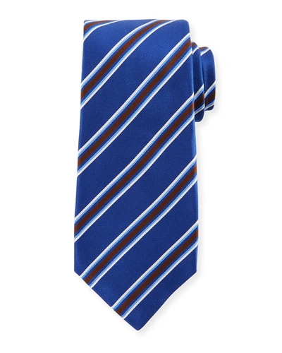 Kiton Framed Satin Stripe Tie, Blue