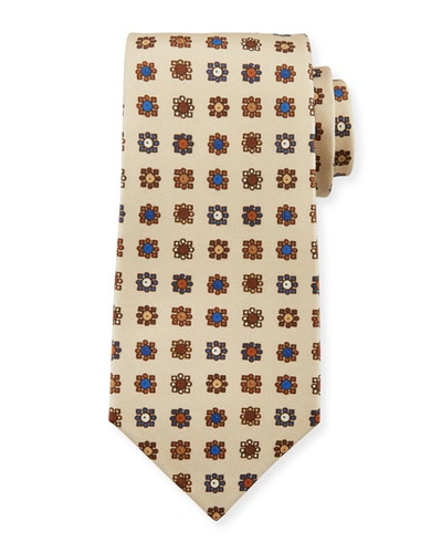 Kiton Circle In Box Silk Tie, Beige