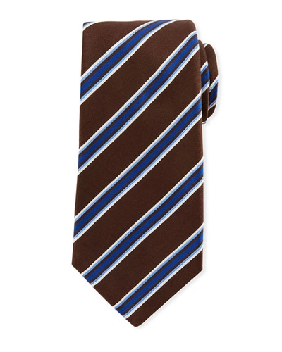 Kiton Framed Satin Stripe Tie, Brown