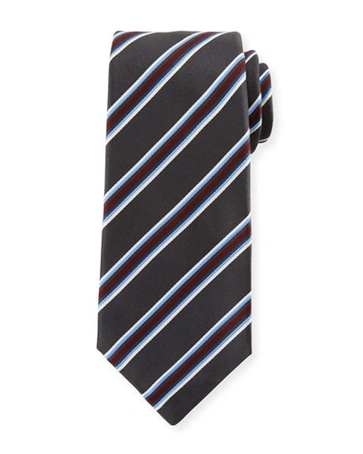 Kiton Framed Satin Stripe Tie, Gray
