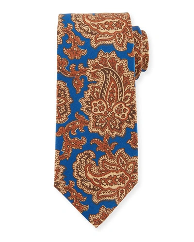 Kiton Vibrant Paisley Silk Tie, Blue