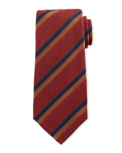 Kiton Two-color Stripe Silk Tie, Red