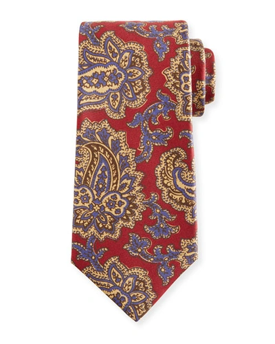 Kiton Vibrant Paisley Silk Tie, Red