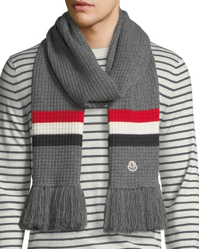 Moncler Men's Tricot-knit Scarf W/ Fringe In Medium Gray
