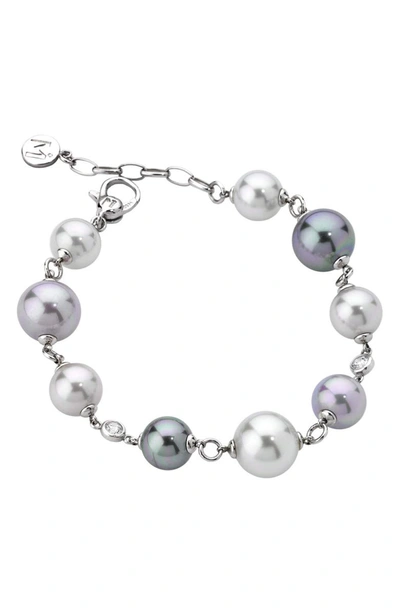 Majorica Sterling Silver Imitation Pearl Link Bracelet In Grey