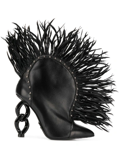 Balmain Izabel Domed Feather Booties With Chain-shape Heel In 176 Noir / Black