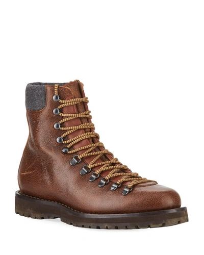 Brunello Cucinelli Men's Calf Leather Hiker Boot In Brown