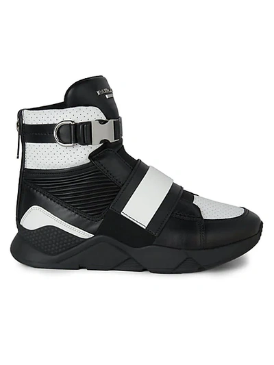 Balmain Men's High-top Sneakers With Contrast Leather Trim In Noir Blanc