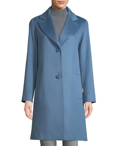 Fleurette Long Two-button Wool Coat In Blue