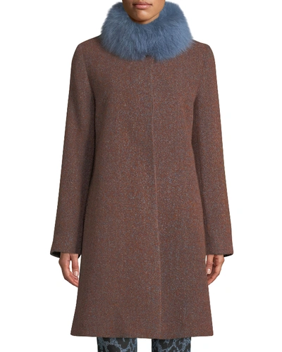 Fleurette Long Alpaca & Wool-blend Coat W/ Fur Collar In Brown