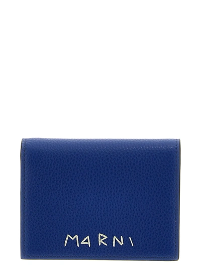 Marni Logo Embroidery Wallet In Blue