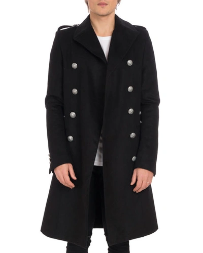 Balmain Men's Manteau Croise Long Double-breasted Coat In Black