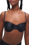 Good American Ruched Underwire Demi Cup Bikini Top In Black001