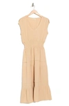 Maisie Gauze Smocked Midi Dress In Beige