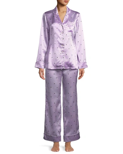 Olivia Von Halle Lila Akimoto Dot-print Classic Silk Pajama Set In Purple Pattern