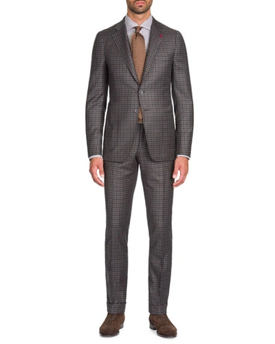 Isaia Men's Multi-check Wool-cashmere Two-piece Suit In Gray