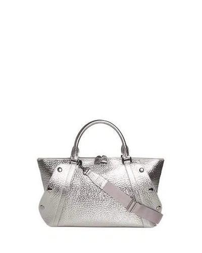 Akris Aimee Small Metallic Hammered Leather Satchel Bag In Silver