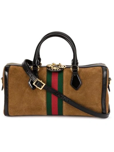 Gucci Ophidia Medium Top-handle Suede Bag In Brown