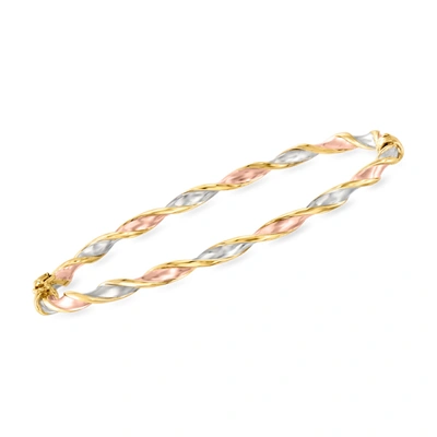 Ross-simons Italian 18kt Tri-colored Gold Twisted Bangle Bracelet In Multi