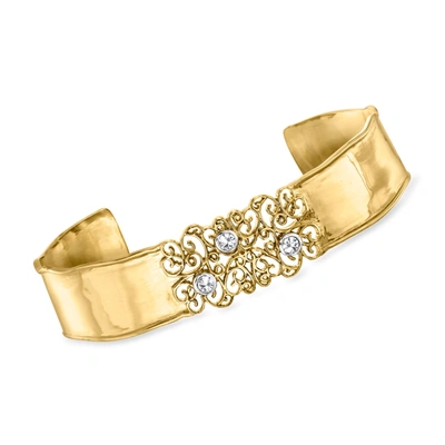 Ross-simons Diamond Filigree Cuff Bracelet In 18kt Gold Over Sterling In Multi
