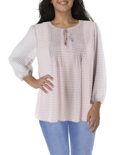 Tommy Hilfiger Plus Womens Printed Pintucked Blouse In Multi