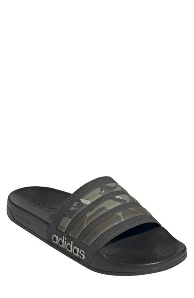 Adidas Originals Adilette Shower Slide In Olive/ Beige/ Olive Strata