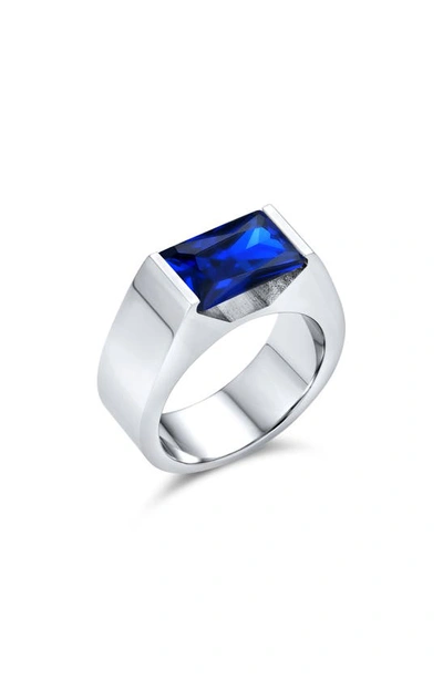 Bling Jewelry Cz Geometric Ring In Blue