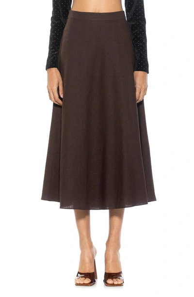 Alexia Admor Brilyn Linen Midi Skirt In Brown