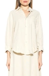 Alexia Admor Amber Oversize Long Sleeve Linen Button-up Shirt In Sand